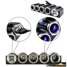 Разклонител за запалка 4-ка + 2 USB 1504