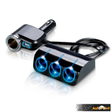 Разклонител за запалка с 4 гнезда и 1 USB - 1528