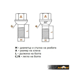 Секретни болтове за джанти - (14мм х 1.5мм, L32мм) сфера