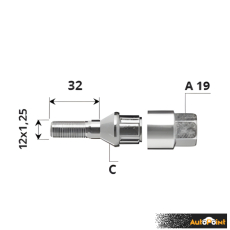 Външен секретен болт 12x1.25x32/C/A19 комплект