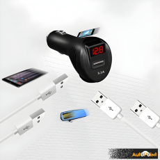 Разклонител за запалка с 2 гнезда, USB порт и волтметър